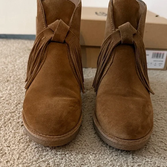 UGG W Corin- Tan Suede Fringe Ankle Boots - Picture 8 of 10